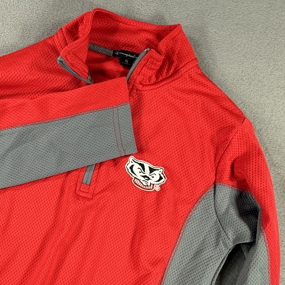 Wisconsin Badgers Mens Small Red Champion Elite 1/4 Zip Pullover Sweatshirt Mesh